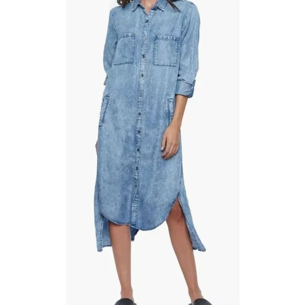 NEW Wash Lab Denim Chill Out Shirtdress in Pleasant Blue Size XS  #1184